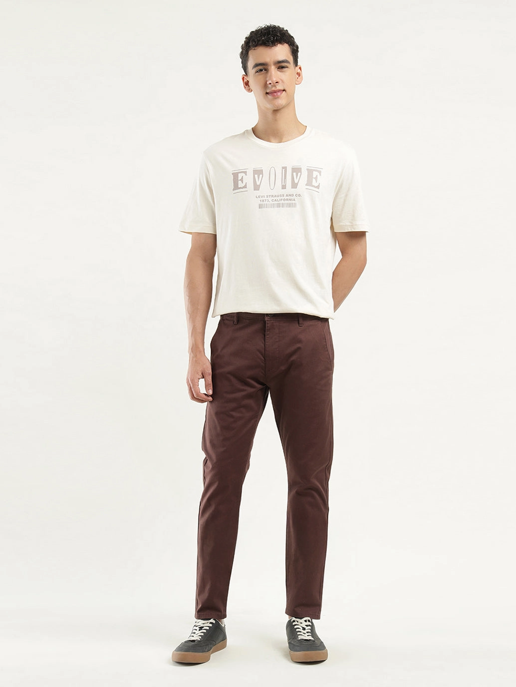 Men's Brown Slim Tapered Fit Chinos Layered Protection