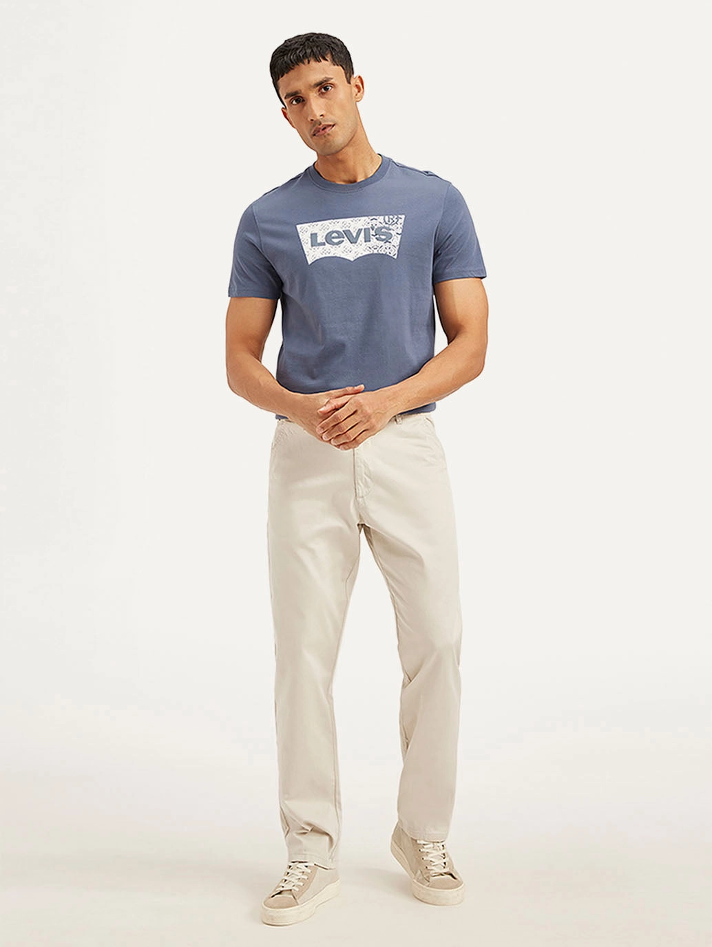 Men's Cream Authentic Straight Fit Chino Pants Sporty Comfort Anti Pilling Surface