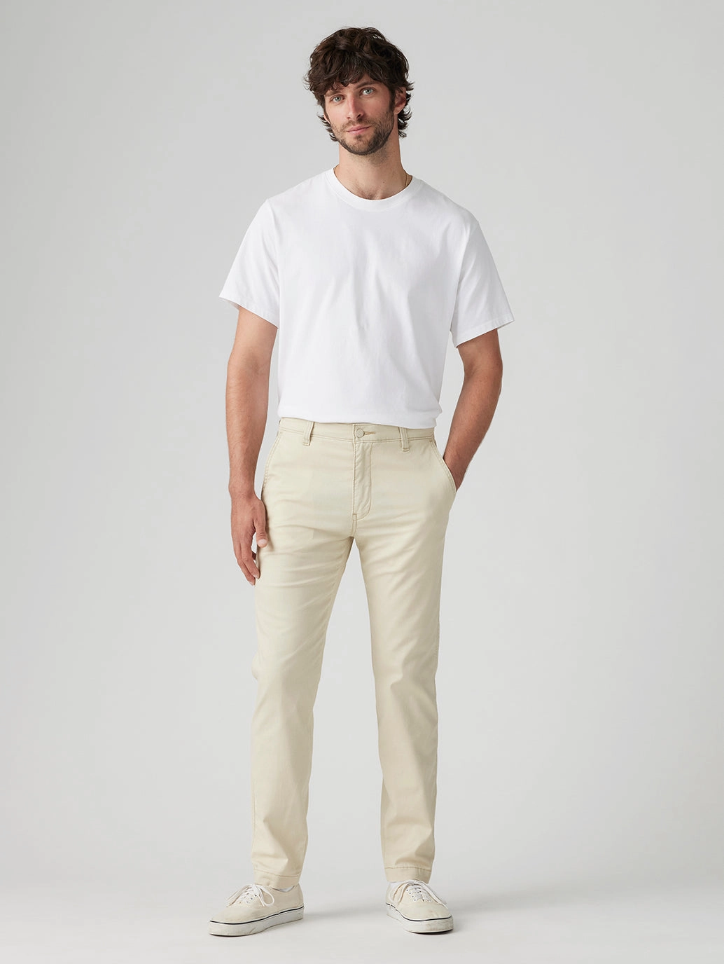 AntiPillingFabric Men's Cream Regular Fit Chinos