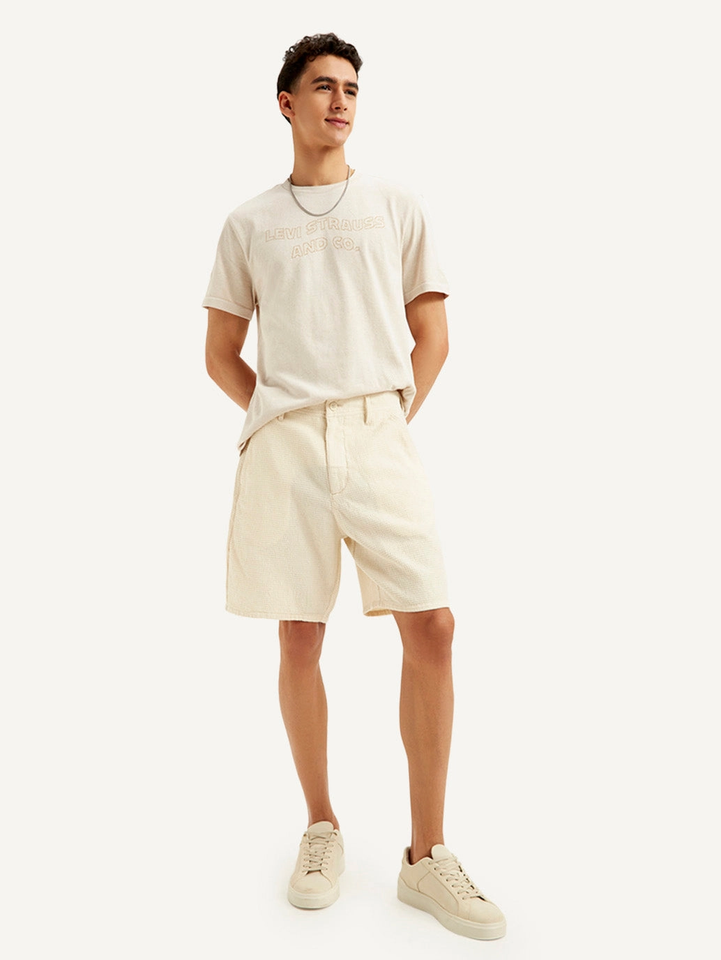 Men's Cream Tapered Shorts Move Easy