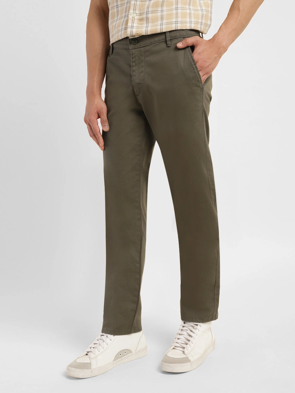 High Waist Men's Green Loose Fit Chinos