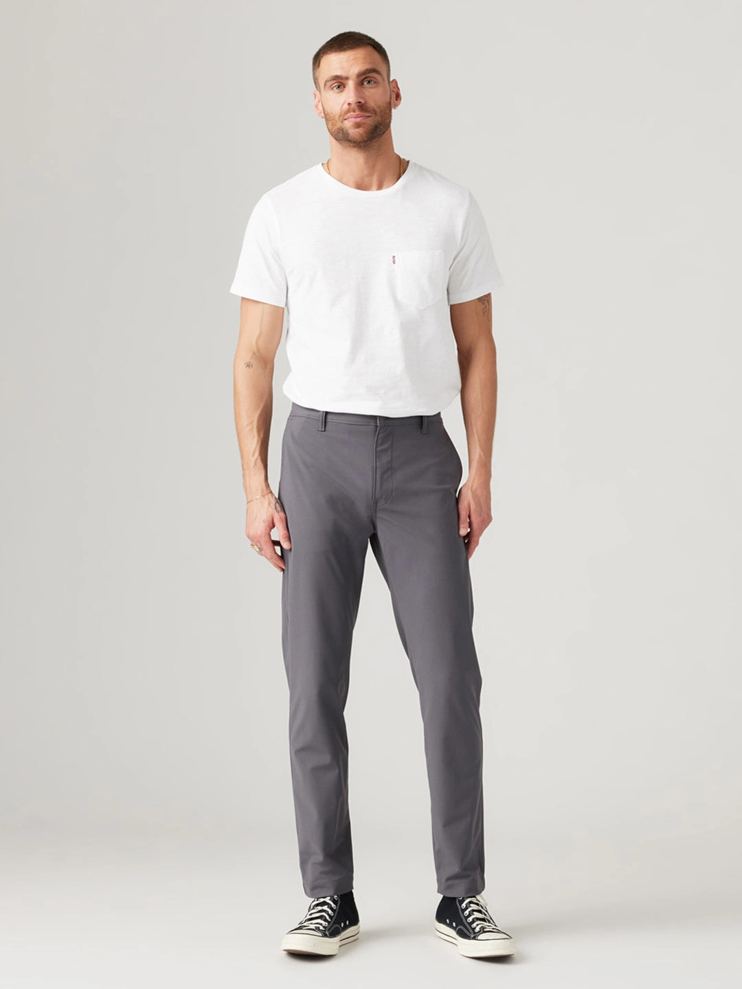Simple Utility Neutral Style Men's Grey Regular Fit Chinos