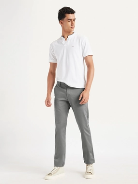 Water-resistant Embroidered Detail Men's Grey Slim Fit Chinos