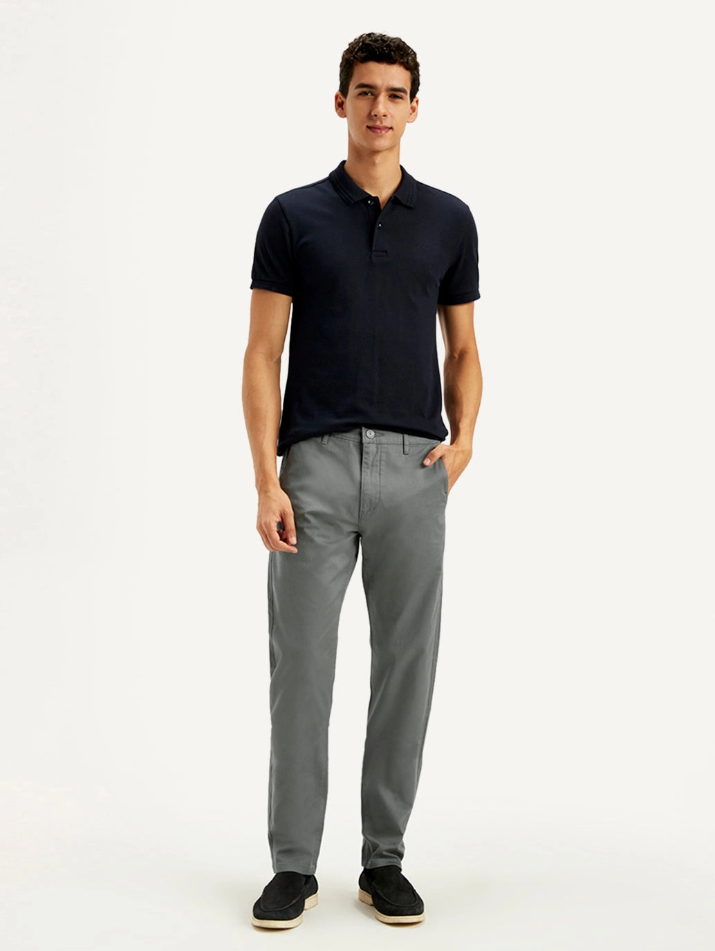 Flattering Design Wear Men's Grey Slim Tapered Fit Chinos