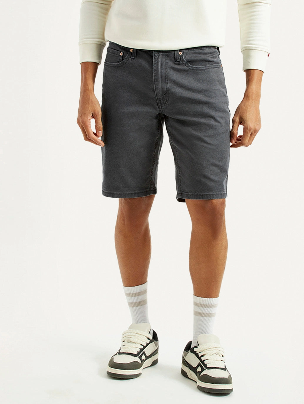 Men's Grey Tapered Mid Rise Shorts Summer Layers
