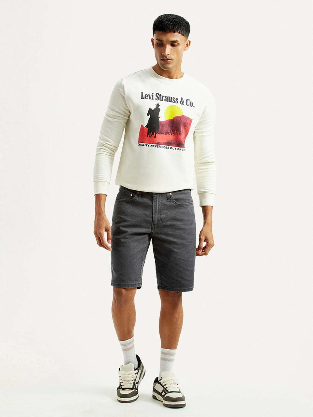 Durable Hemming Men's Grey Tapered Mid Rise Shorts