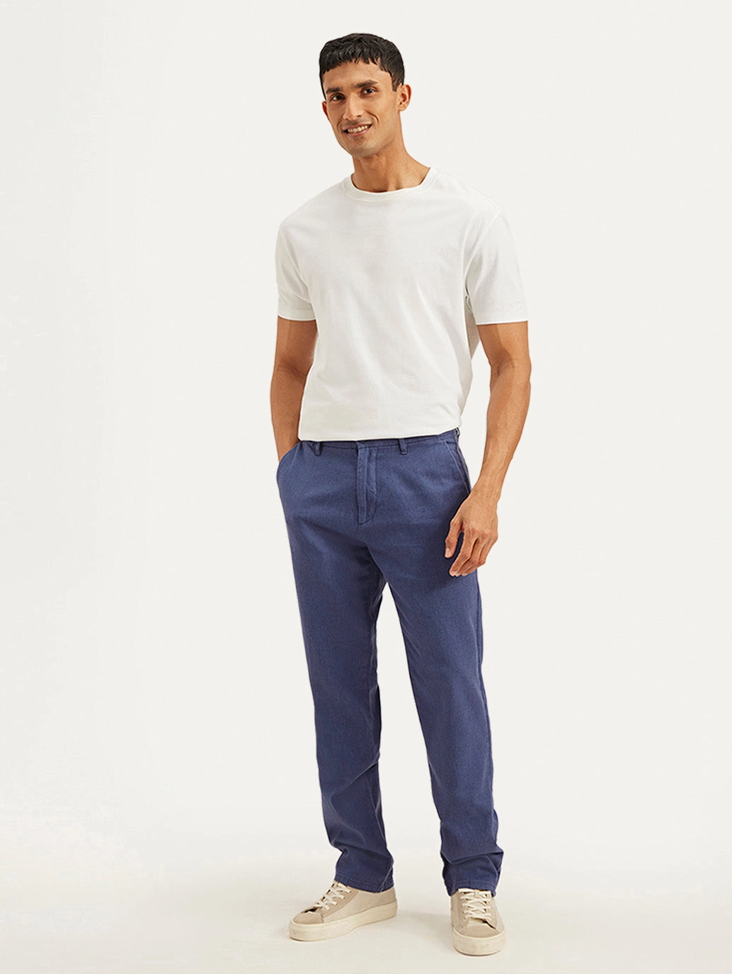 Comfortable Fit Wear Men's Indigo Authentic Straight Fit Linen Chino Pants