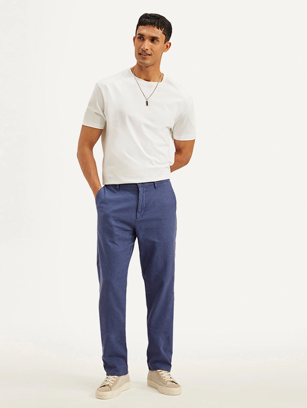 Men's Indigo Authentic Straight Fit Linen Chino Pants Breathable Performance Wear