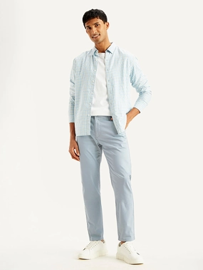 Men's Light Blue Tapered Chinos Timeless Wear FunctionalZipper