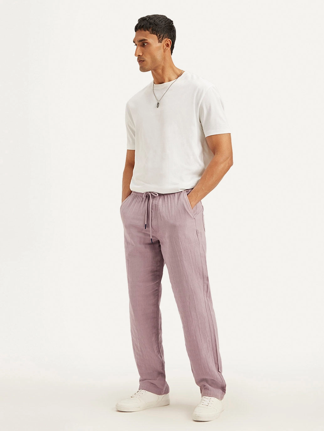 Sporty Appeal Men's Mauve Loose Straight Fit Chino Trousers