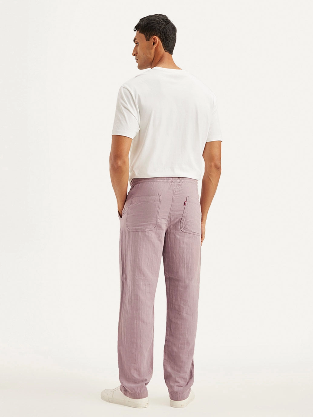 Men's Mauve Loose Straight Fit Chino Trousers Breathable Stretch