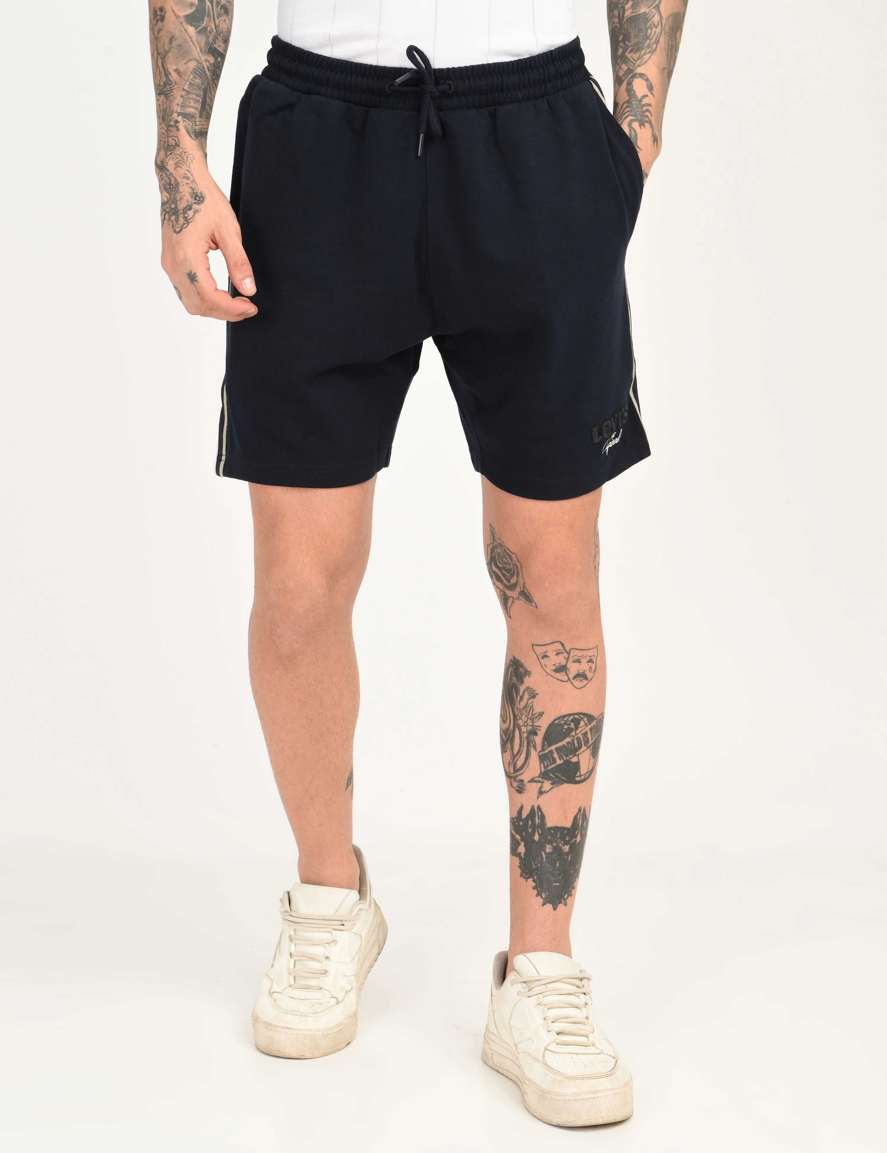 Men's Navy Regular Fit Shorts Leather shorts