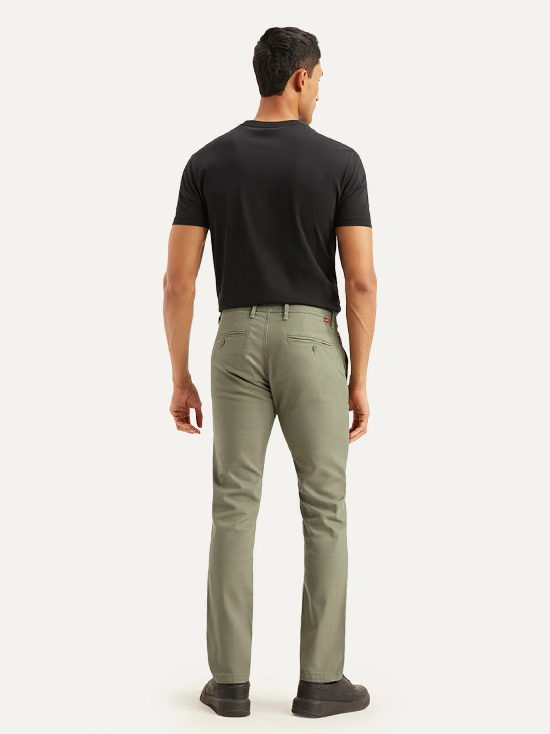 Twill Weave Texture Stretch Panels Men's Olive Slim Fit Chinos