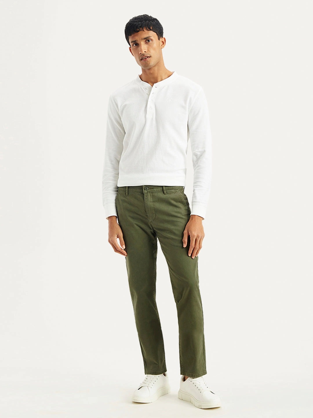 Men's Olive Slim Fit Chinos Flexible Look Comfy Shape