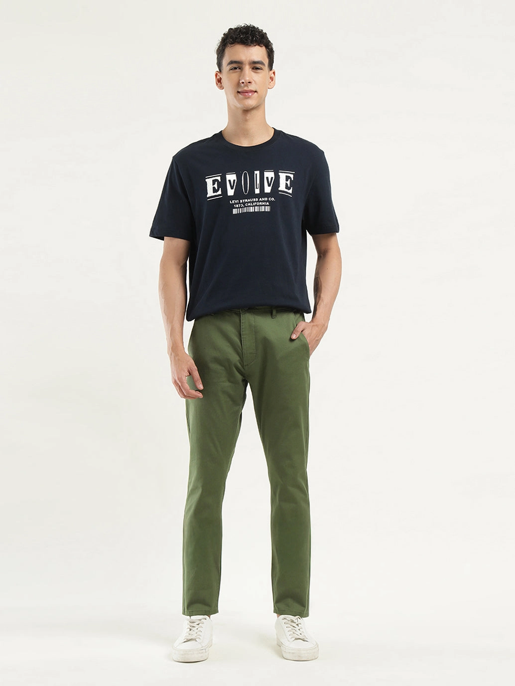 Men's Olive Slim Tapered Fit Chinos Form Fit Comfort