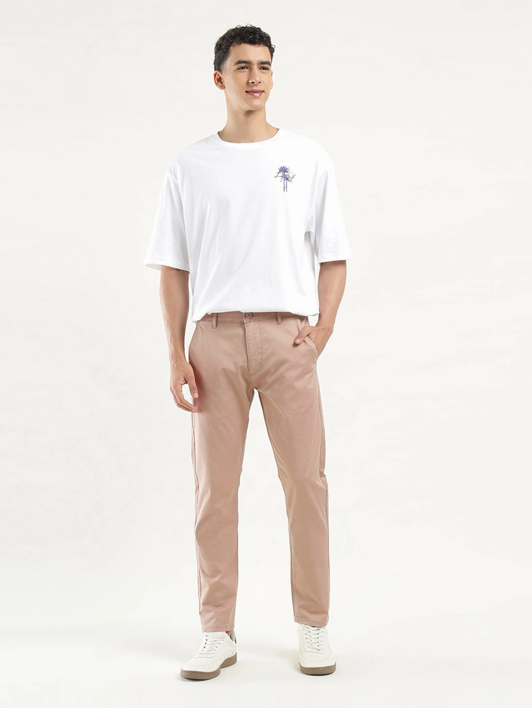 Basic Stretch Men's Peach Slim Tapered Fit Trousers