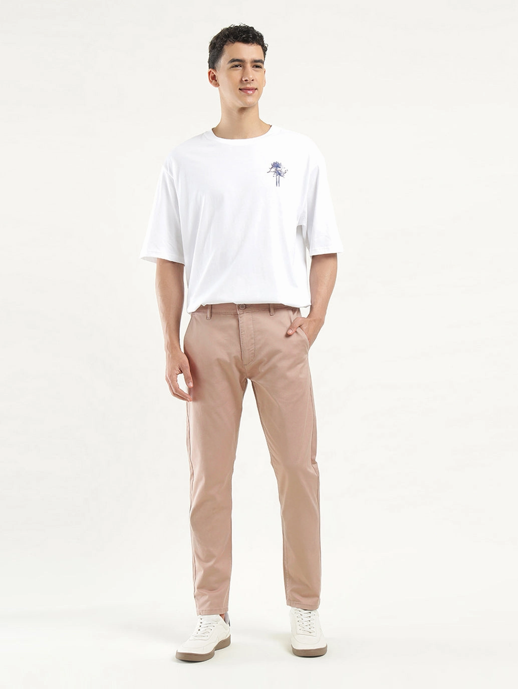 Chill Mode Men's Peach Slim Tapered Fit Trousers