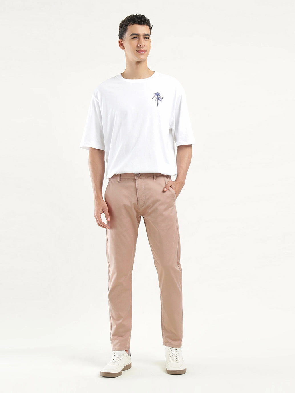 Quick Layering Men's Peach Slim Tapered Fit Trousers