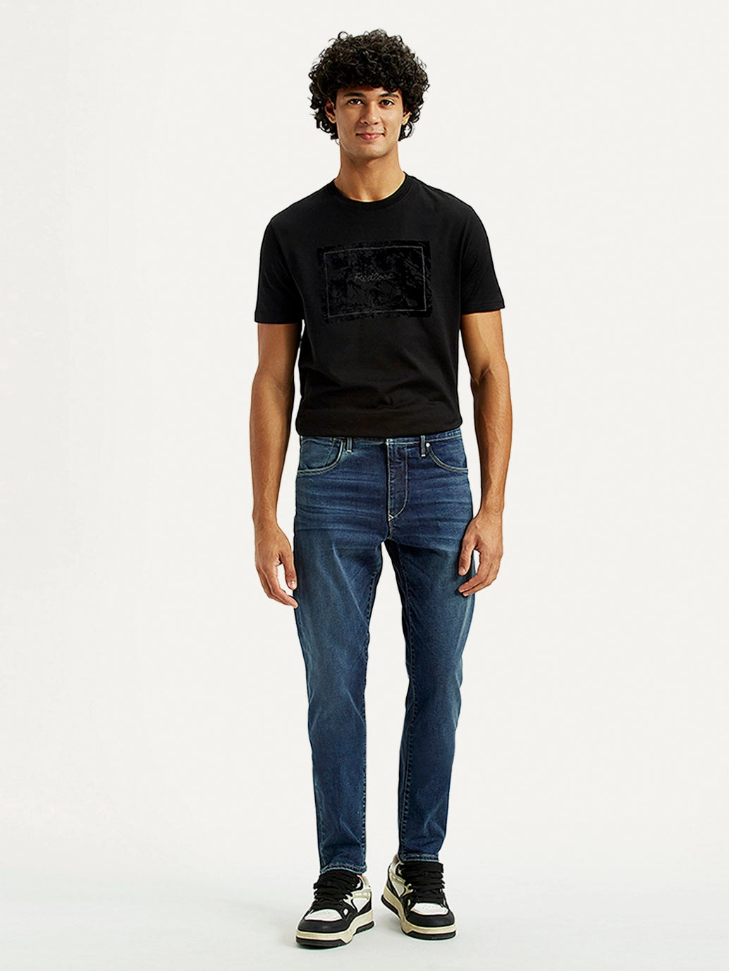 Comfortable Design Look Men's Redloop 512 Dark Indigo Slim Tapered Fit Mid Rise Jeans