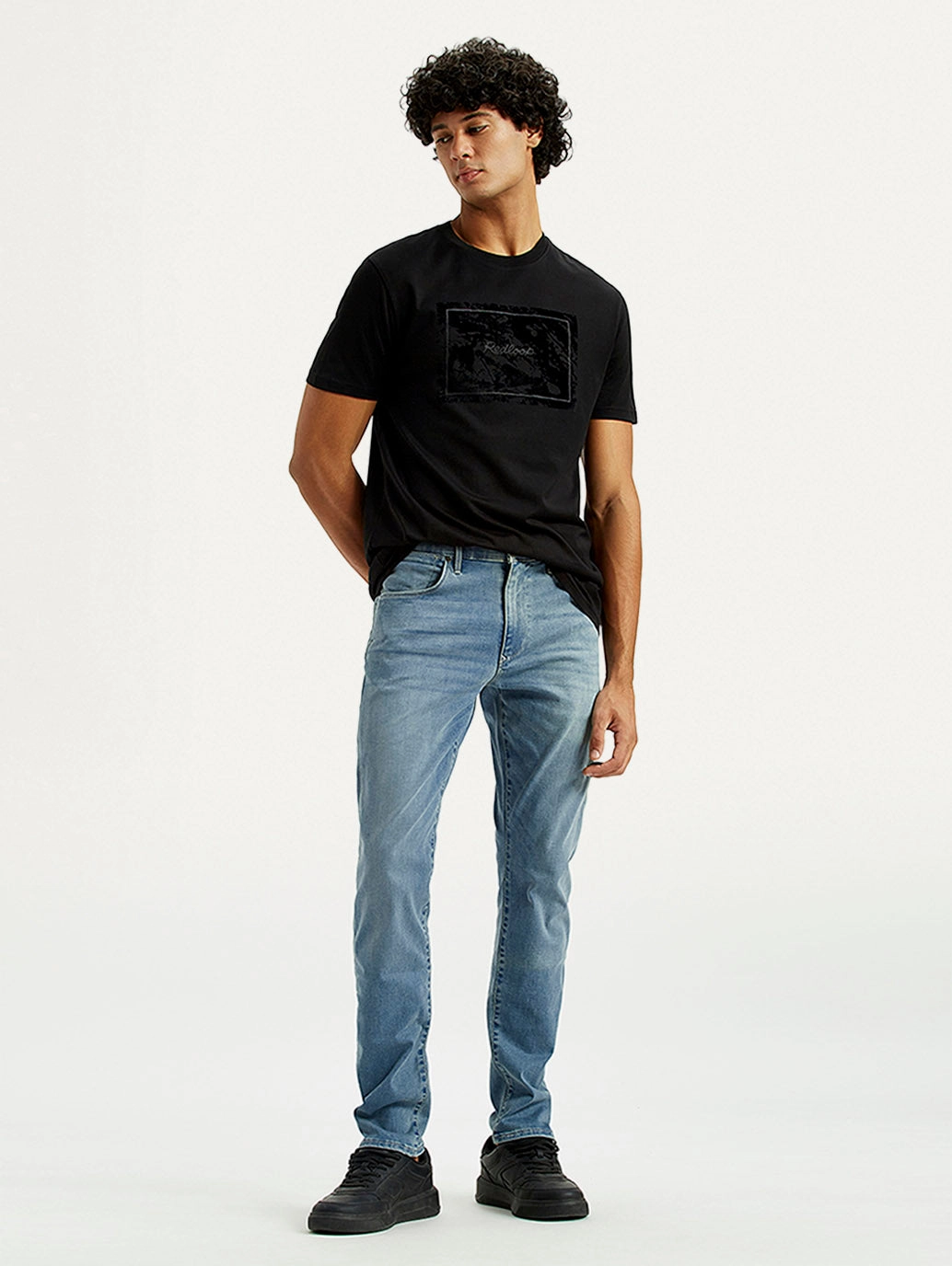 Neutral Outfit Style Friendly Men's Redloop 512 Dark Indigo Slim Tapered Fit Mid Rise Jeans