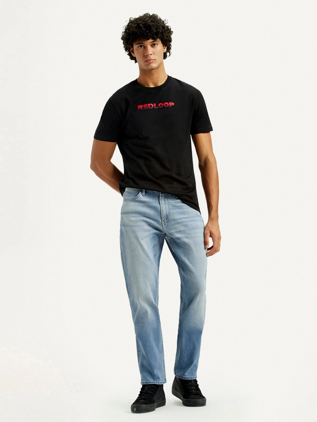 Men's Redloop 541 Light Indigo Athletic Tapered Fit Mid Rise Jeans Minimalist Daily Wear Loose