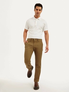 Utility Pockets Snug Fit Men's Redloop Brown Slim Fit Linen Chinos