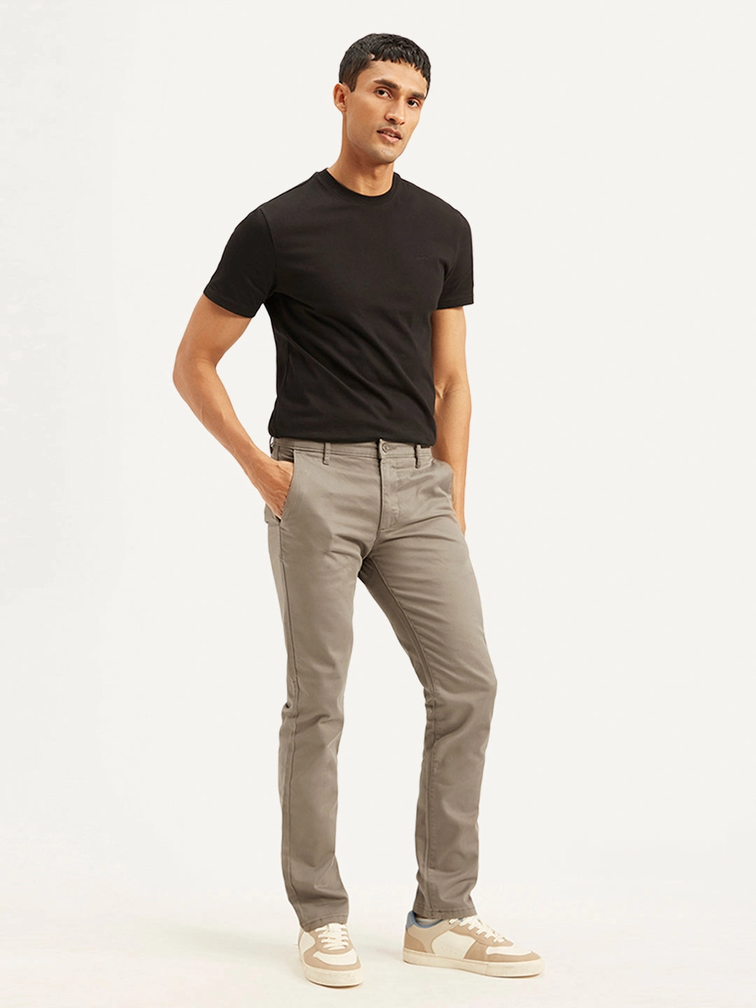 Men's Taupe Slim Fit Chinos Slim Fit Design Flexible Performance
