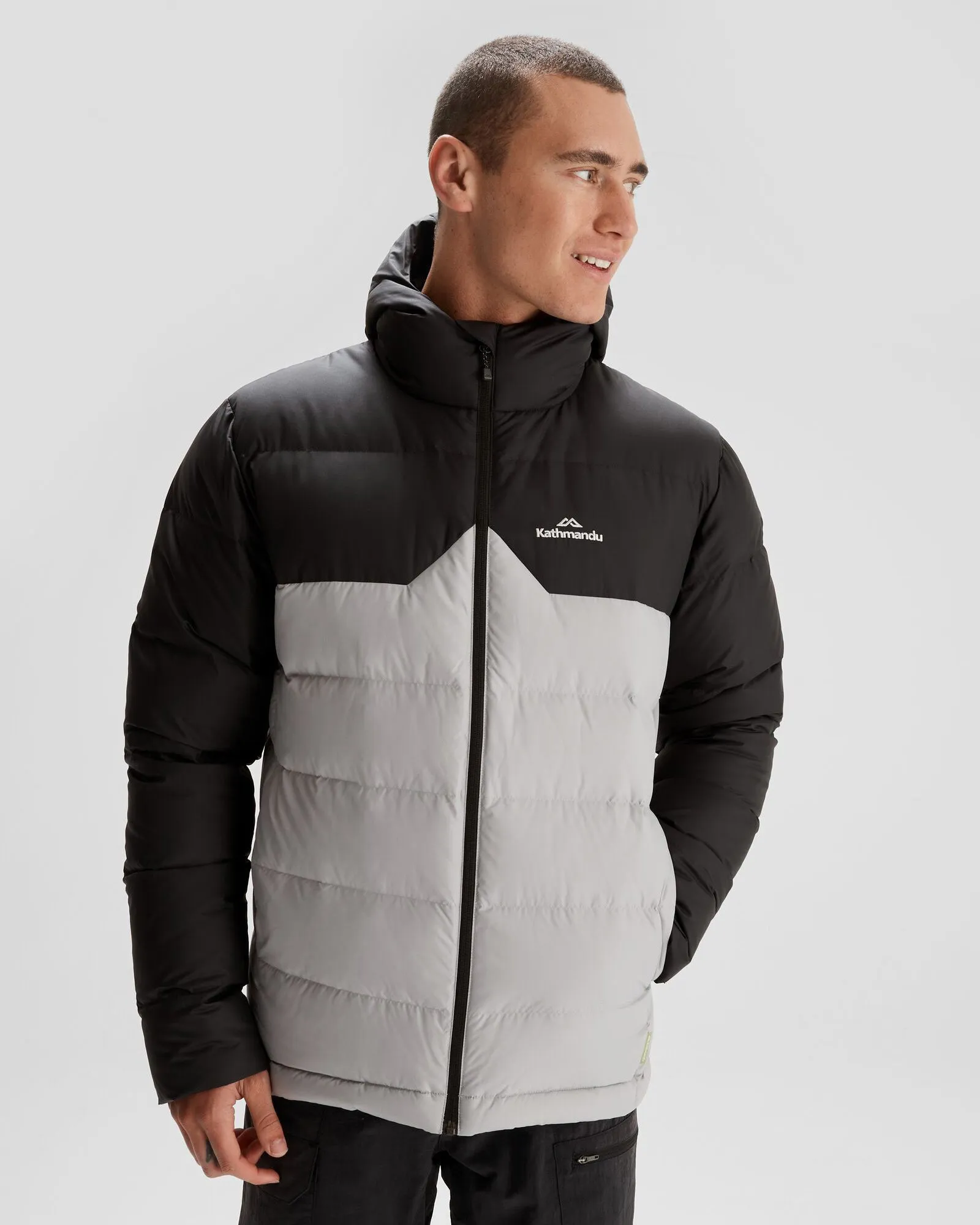 ZipperClosure Men's Epiq Hooded Down Jacket - Steel Grey/Black
