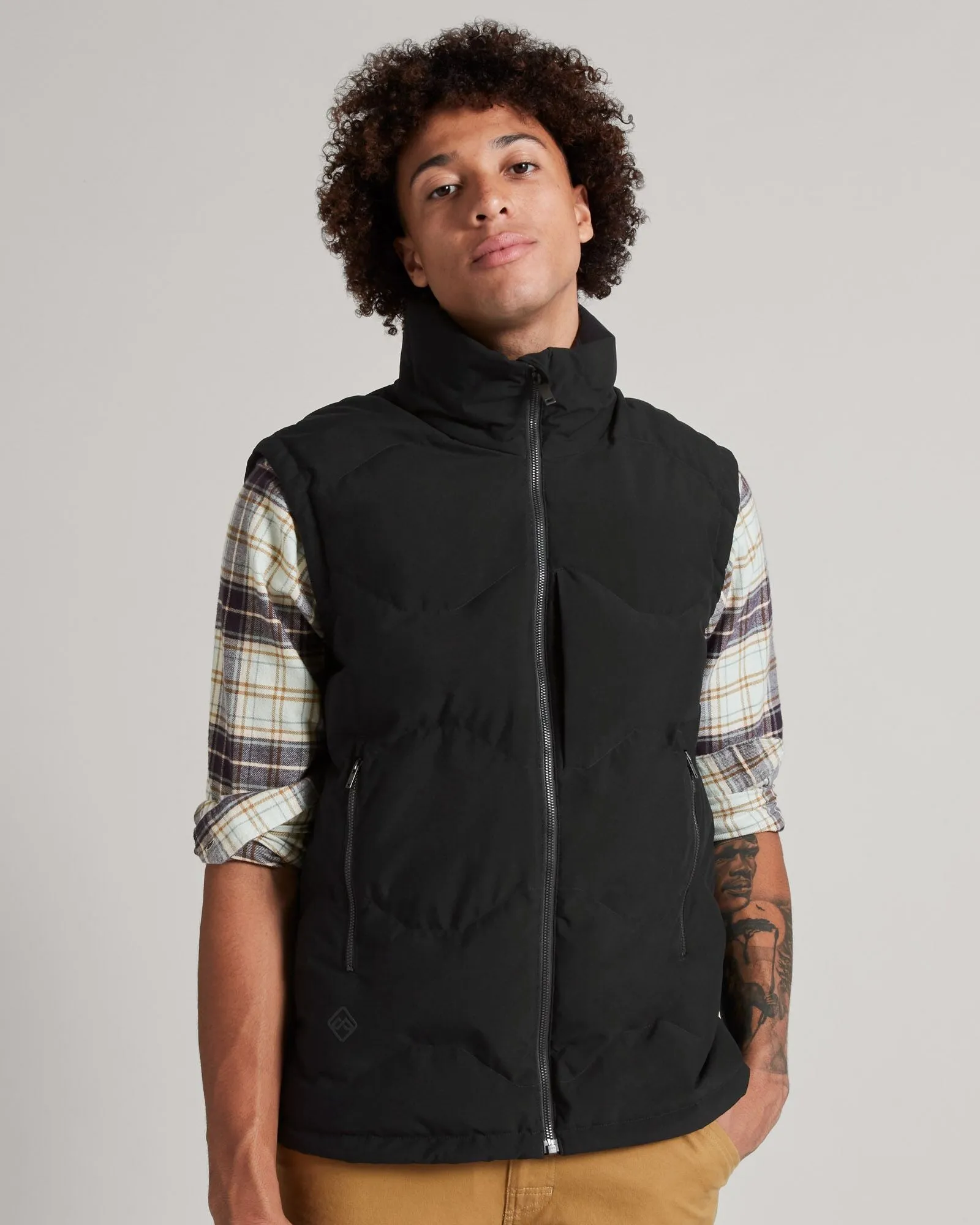 Men's Frisco X Down Vest - Black High Collar Packable Feature