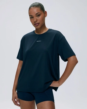 Mesh Active T-Shirt - Navy Blue Lightweight Weave Material Convertible Neckline