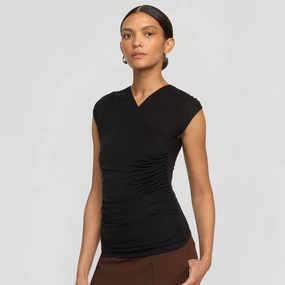 Street Style Effortless Wear Fit Lila Tencel Wrap-Neck Tee