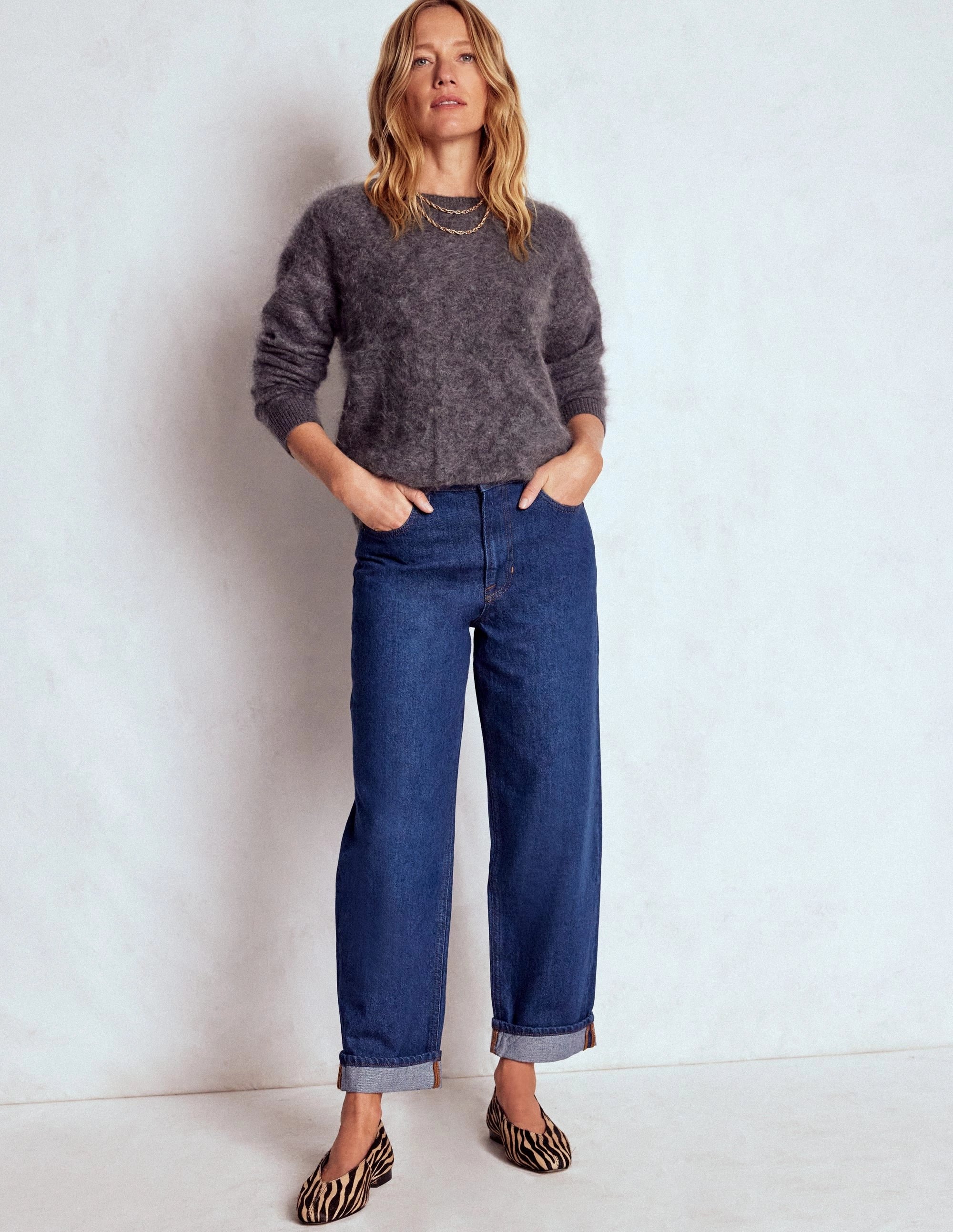 Mid Rise Straight Jeans-Indigo SoftLining