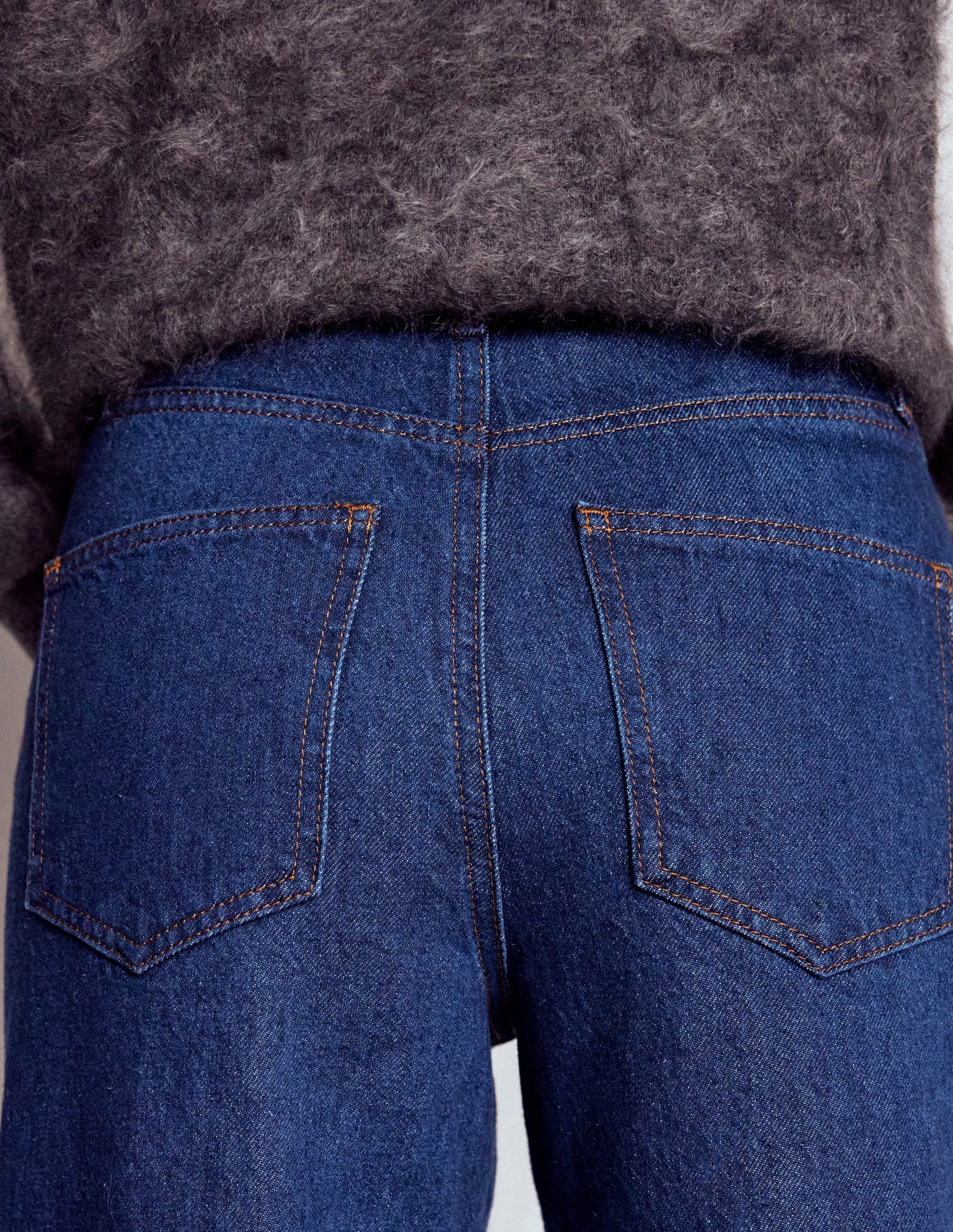 Mid Rise Straight Jeans-Indigo Reinforced Knees Lightweight Weave