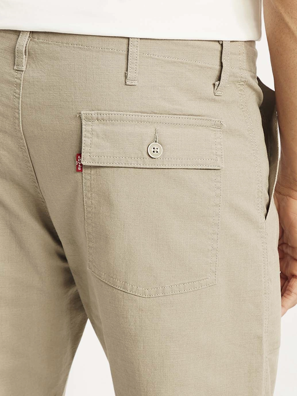 Men's Beige Slim Fit Utility Linen Trousers Comfort Waist BreathableLining