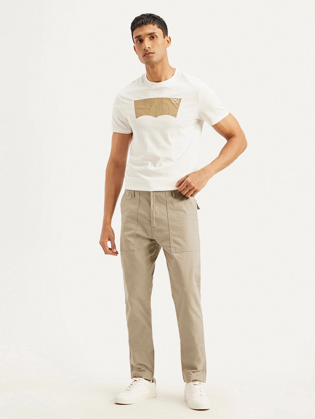 Soft Touch Men's Beige Slim Fit Utility Linen Trousers