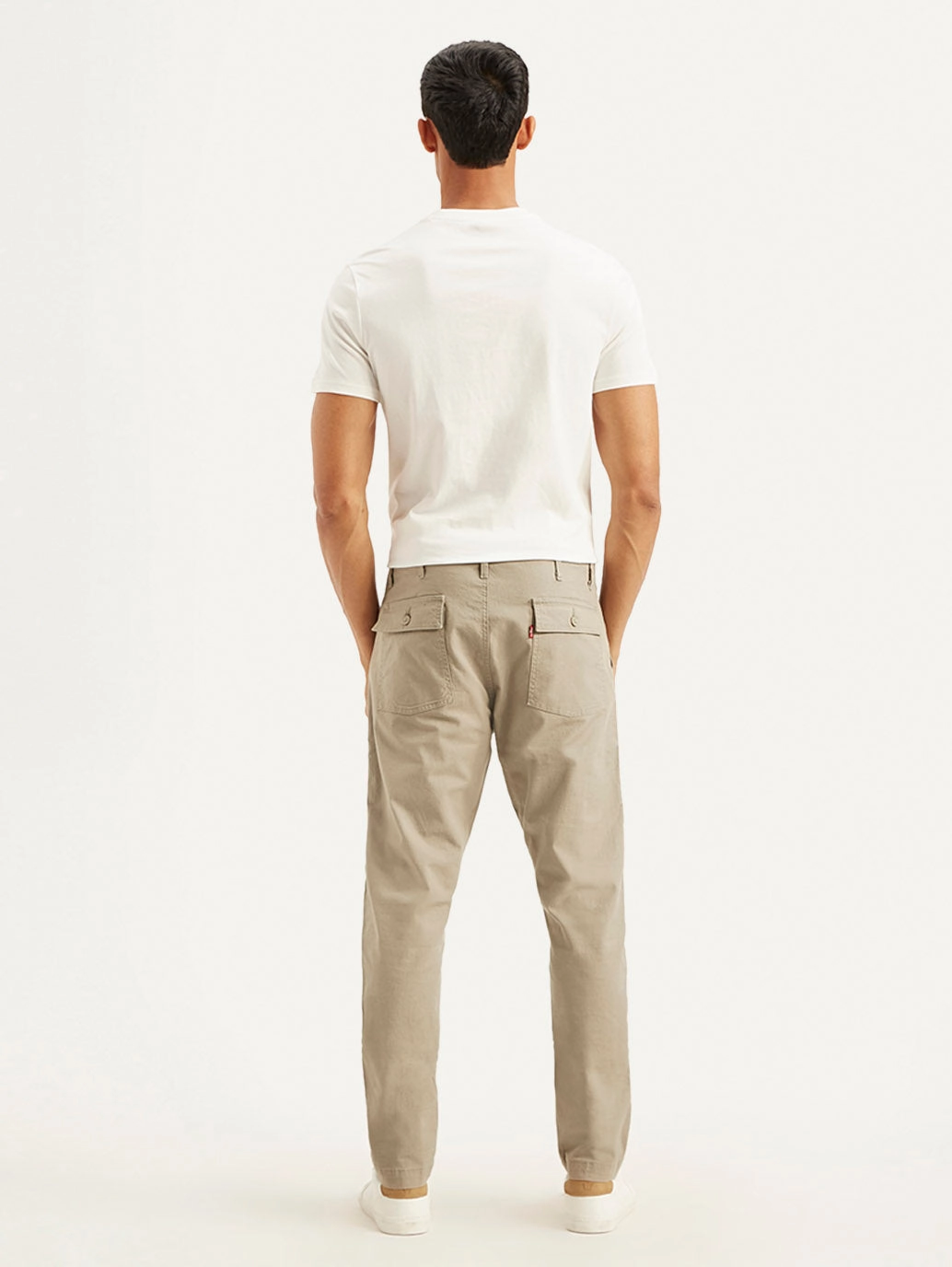Men's Beige Slim Fit Utility Linen Trousers Movement Ease Secure Cuff Design