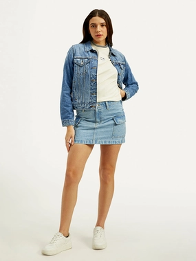 Women's High Rise Blue A-Line Skirt Sleek Appeal