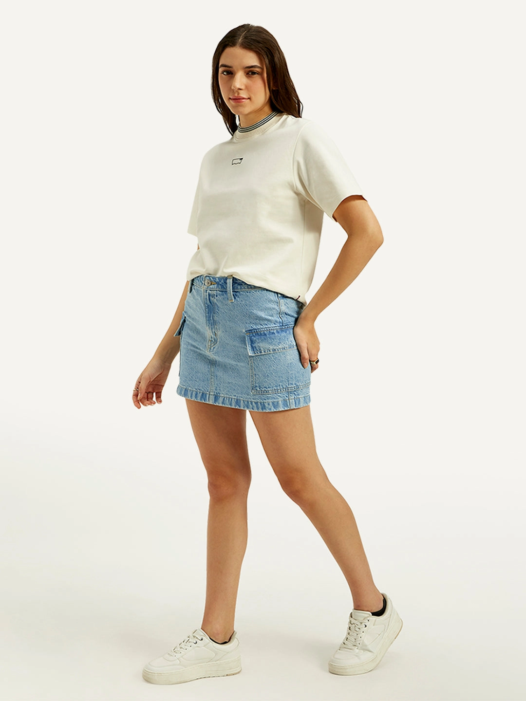 Women's High Rise Blue A-Line Skirt Handmade Item