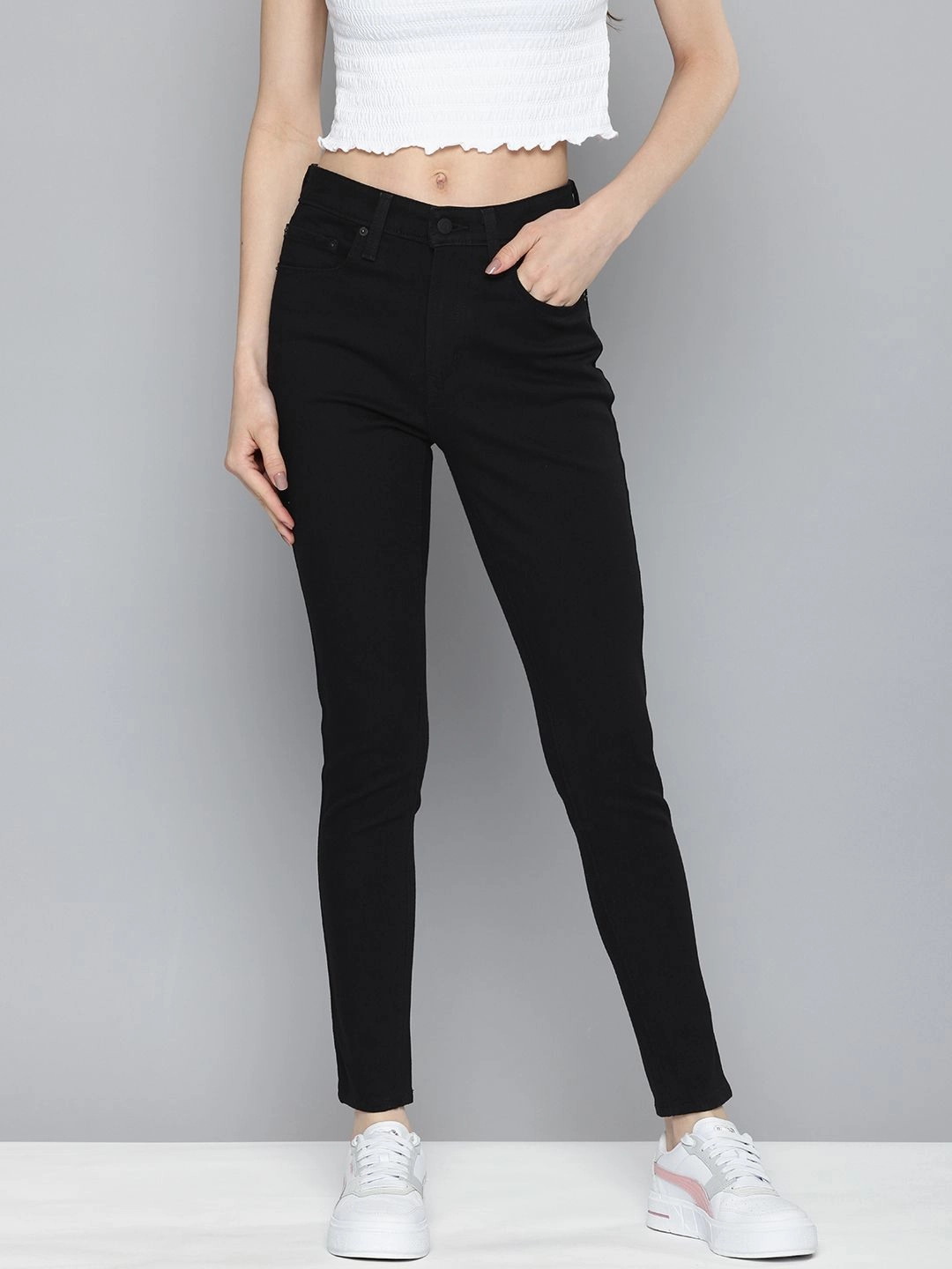 Women's 721 Black Skinny Fit High Rise Jeans Slim Smooth