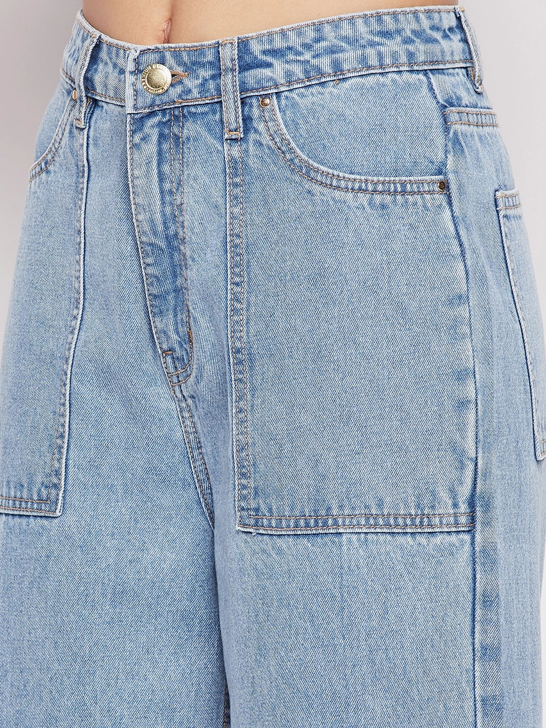 Madame Blue Slit Denim High Waist Cool Texture