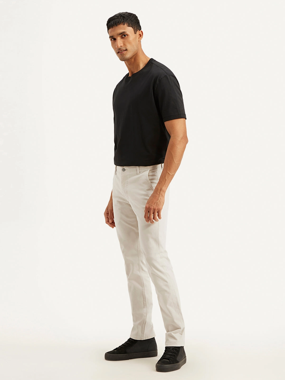 Men's Off White Slim Fit Chinos Zip Pocket Move Easy