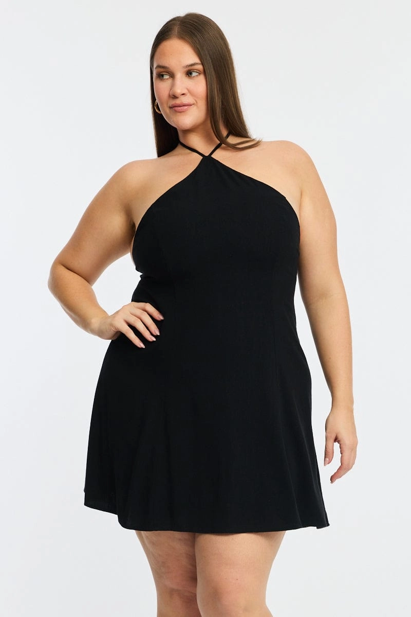 Black Skater Dress Halter Neck Graduation-Event