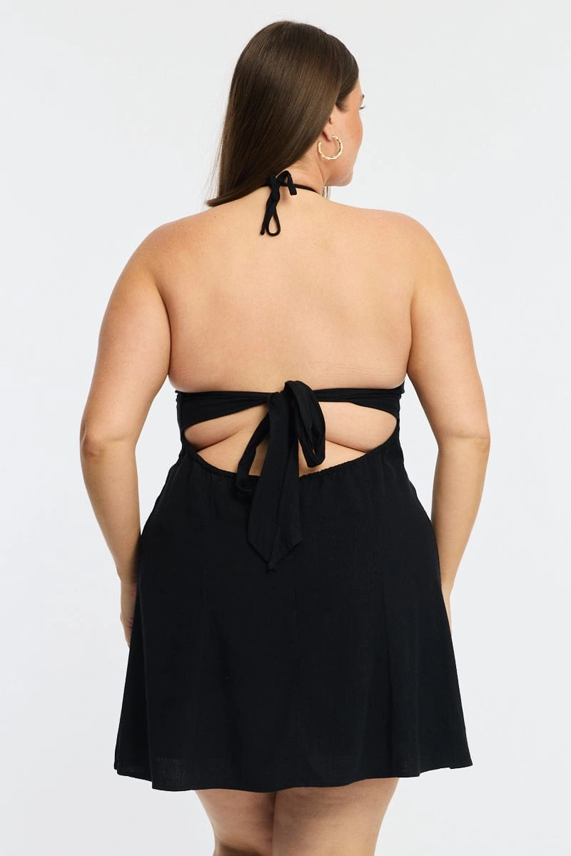 Casual Must-Have Black Skater Dress Halter Neck