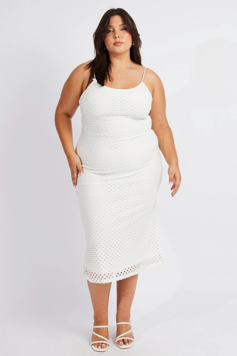 White Open Knit Bodycon Maxi Dress Elegant Piece