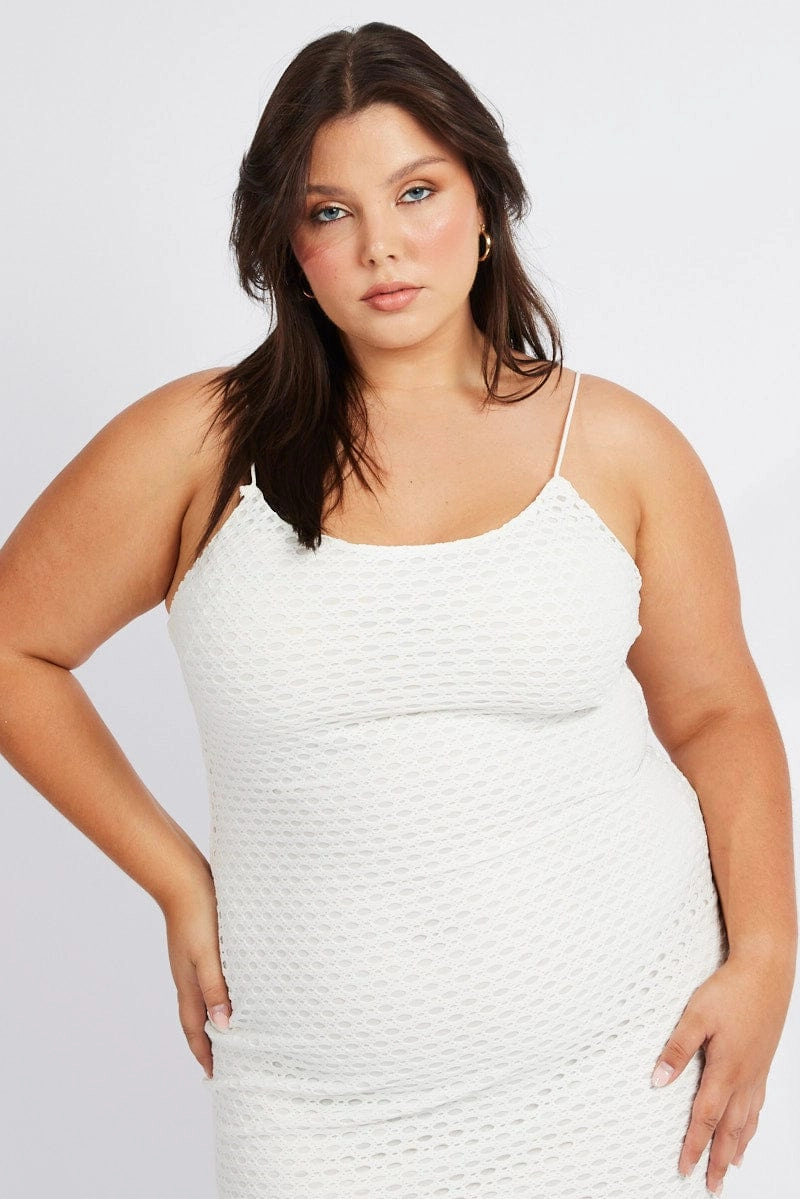 Graduation-Event Luxe Comfort White Open Knit Bodycon Maxi Dress