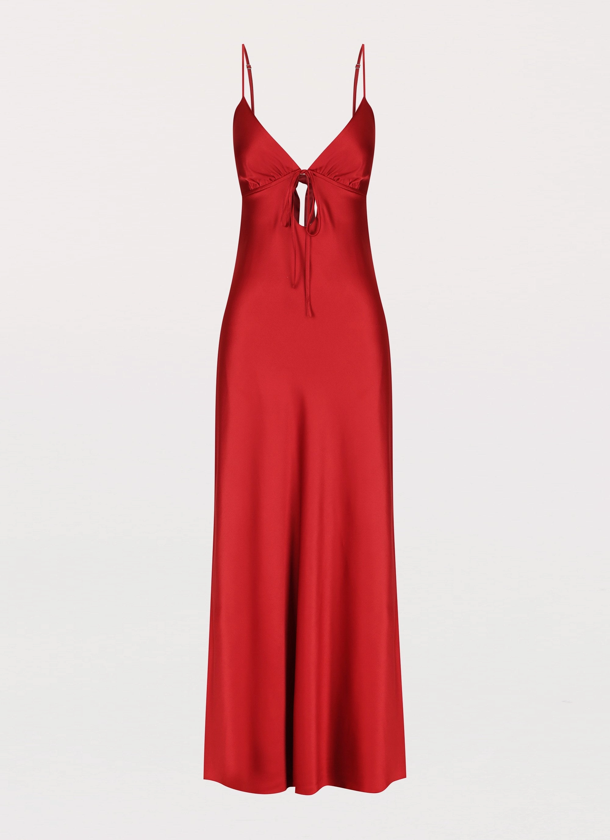 Chill Edge Lightweight Material Flora Satin Maxi Dress - Cherry
