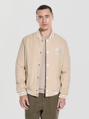 Beige Emblem Bomber Jacket Simple Detail