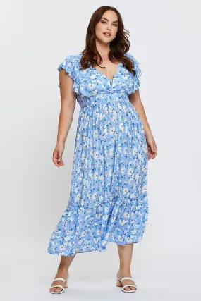 Floral Print Maxi Dress V-neck Short Sleeve Contemporary Look