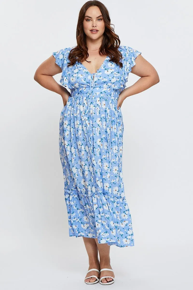 Floral Print Maxi Dress V-neck Short Sleeve Flattering and Chic Calm Drape
