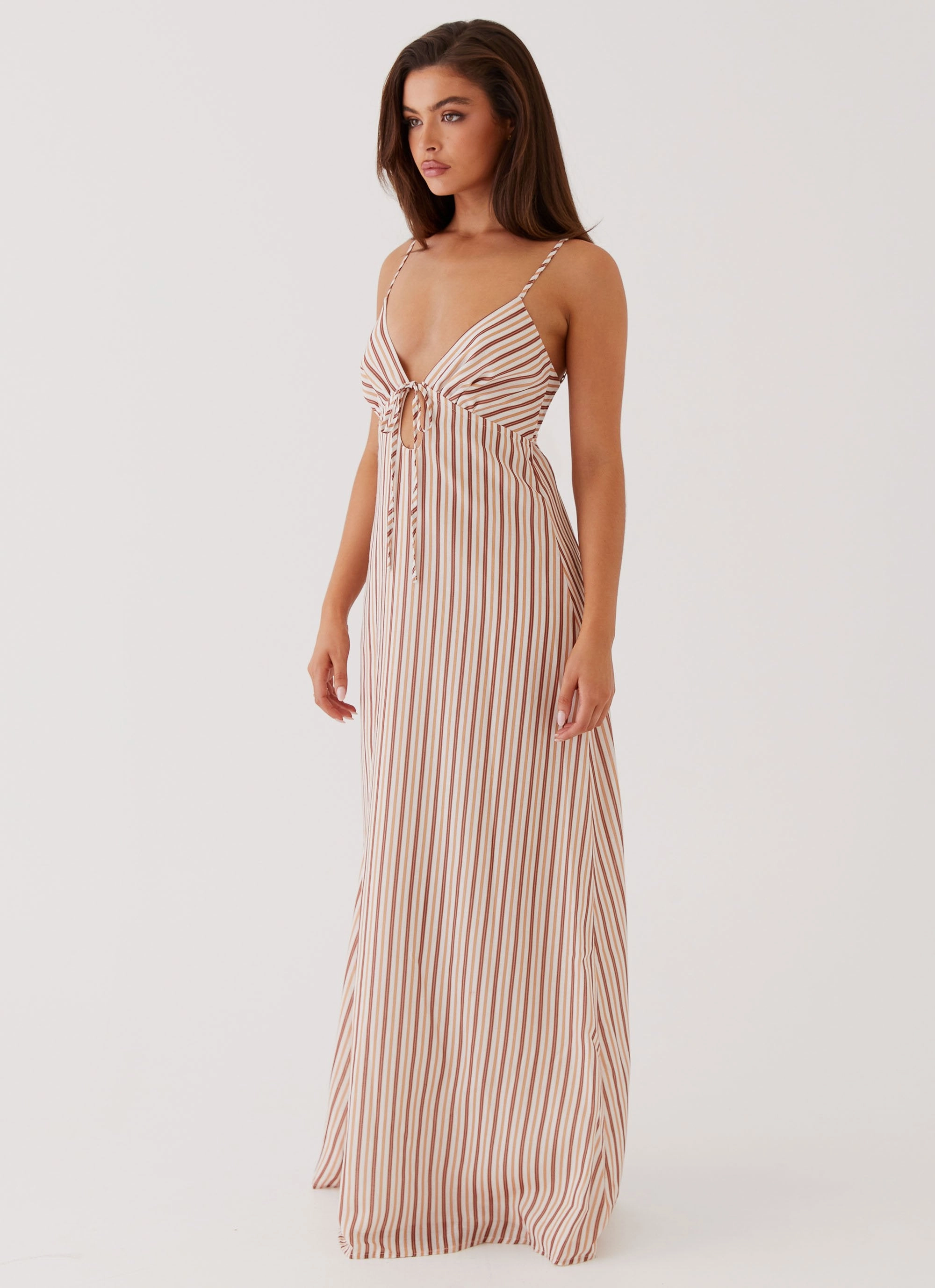 Flora Linen Maxi Dress - Passionfruit Stripe Fashionable Wear Earthy Hue